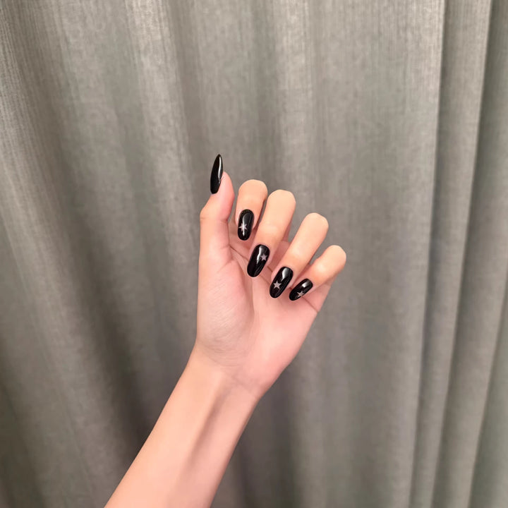 Artistic Press-On Nail Art Set with Star Designs
