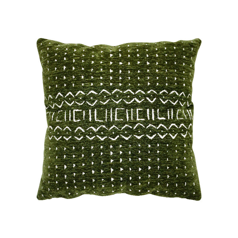 Decorative cushion cover with woven jacquard structure and ethnic motif