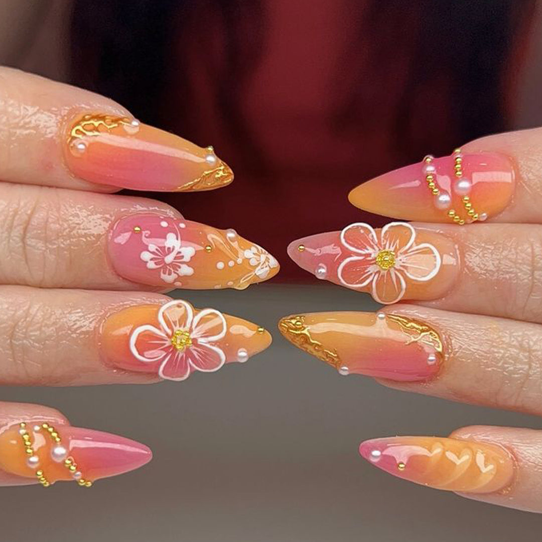 Decorative Gradient Floral Nail Art Extensions Kalsten