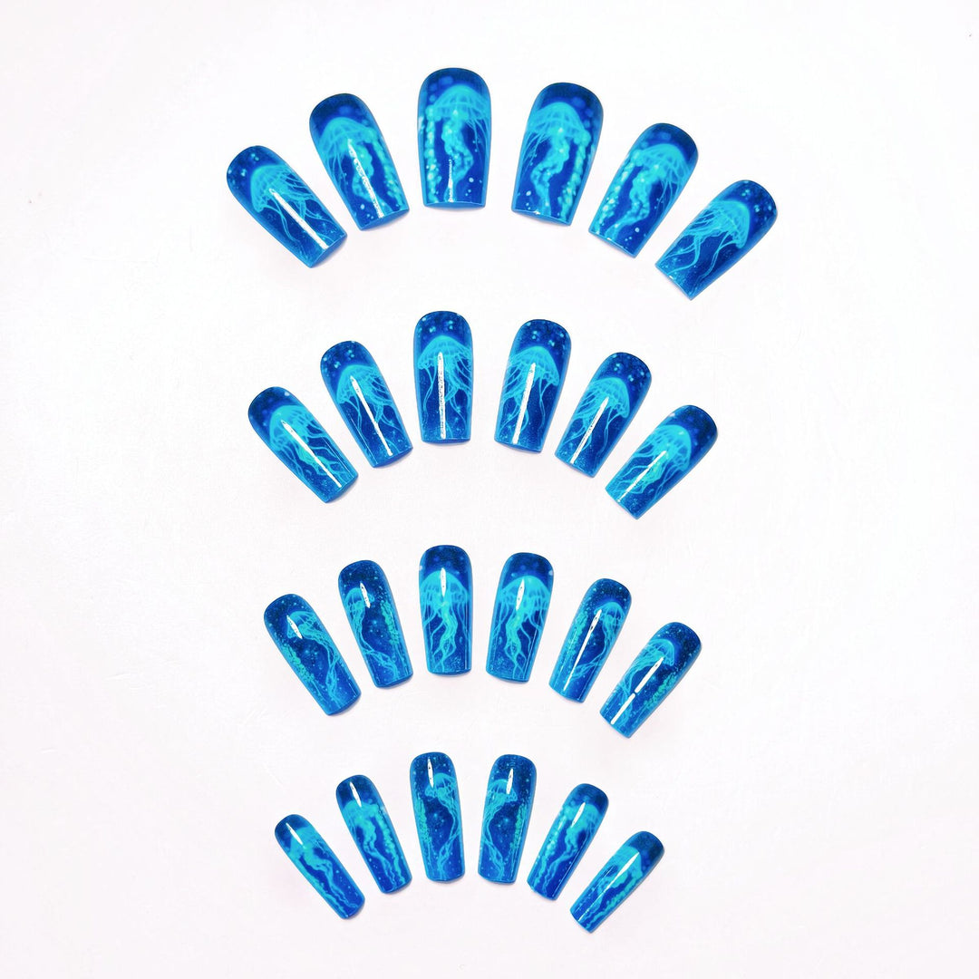 Glittering artificial nails with luminous jellyfish motif Kalsten