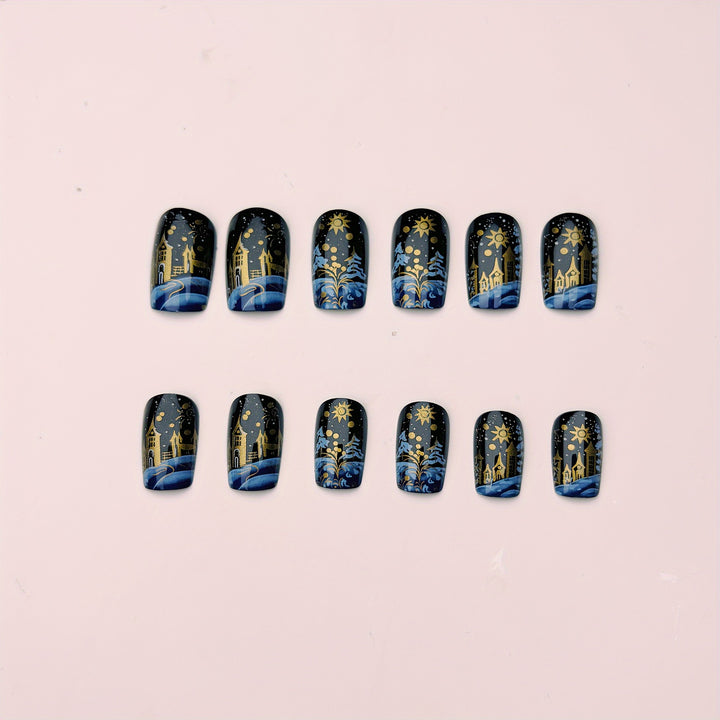 Artificial nails with festive winter landscape design Kalsten