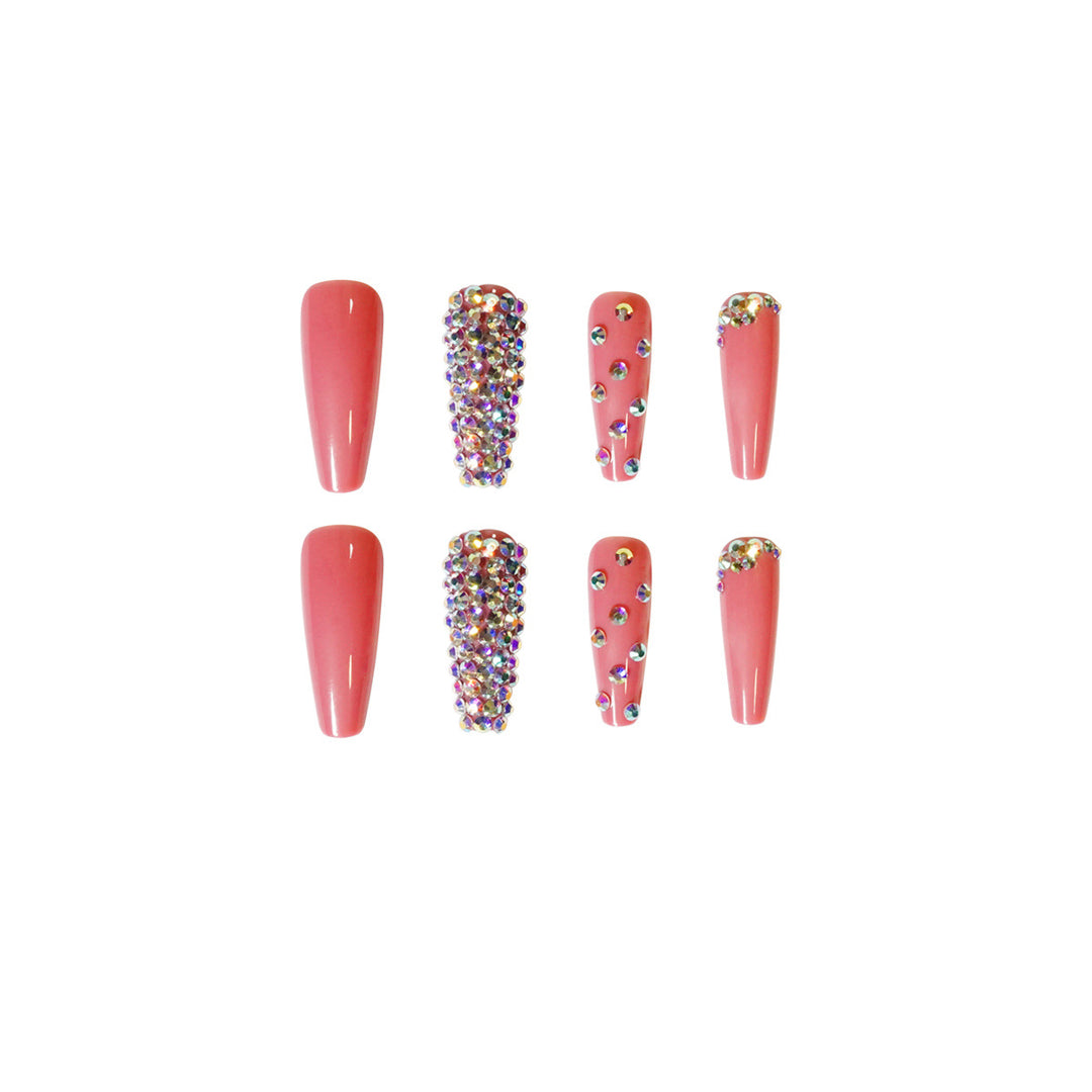 Artful Nail Extensions with Decorative Rhinestone Embellishments Kalsten