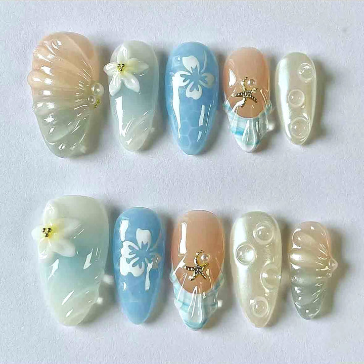 Artistic Ocean-Inspired Press-On Nail Art Set Kalsten