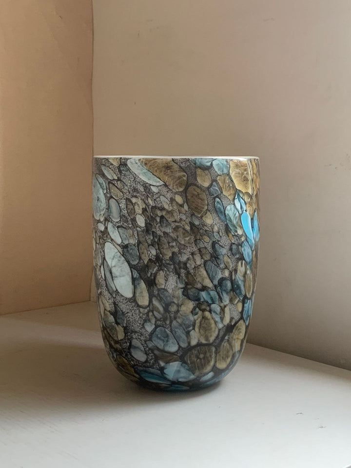 Handblown Flared-Neck Art Glass Decorative Vase with Textured Metallic Glaze Kalsten