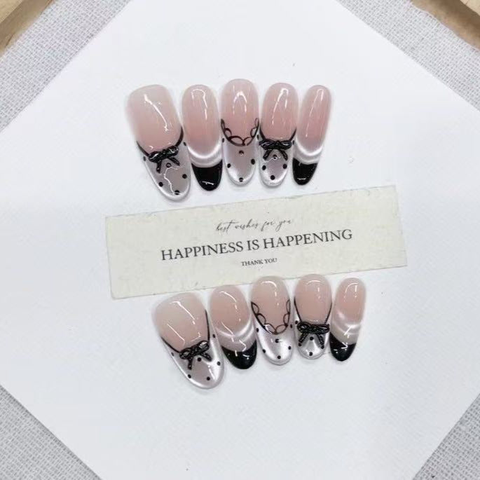 Fashionable Press-On Nail Set with Artistic Bow Design Kalsten