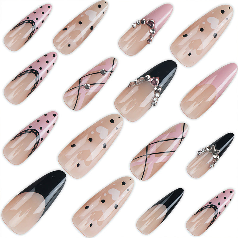 Artistic Press-On Nail Set with Elegant Patterns and Gems Kalsten