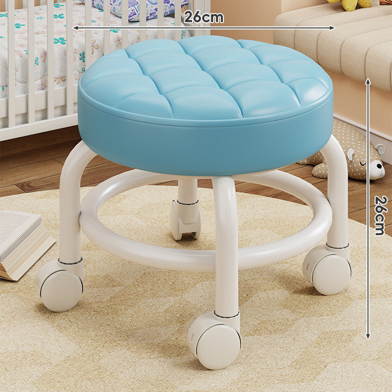 Round Tufted Padded Swivel Stool with Rolling Casters and Circular Footrest