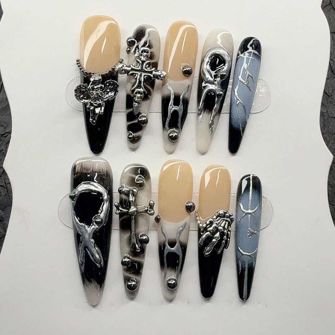 Gothic-Inspired Decorative Press-On Nail Set