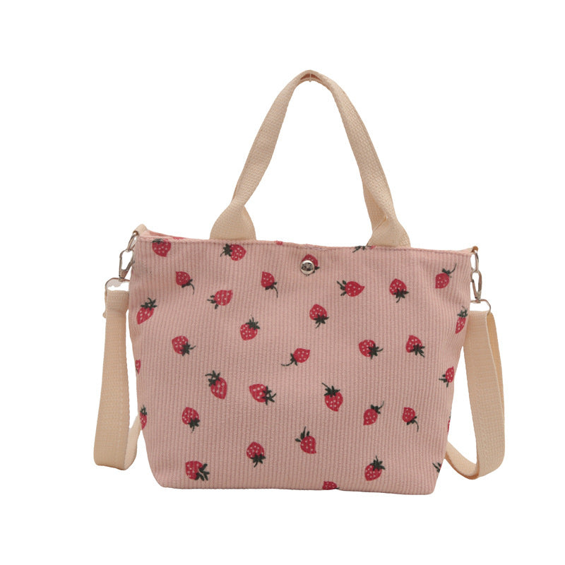 Cute Strawberry Print Canvas Tote Bag