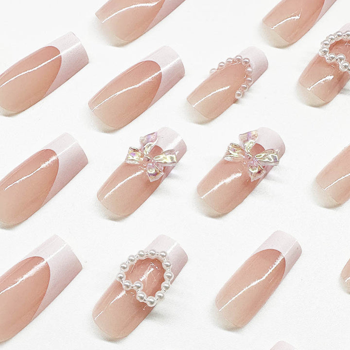 Acrylic nail set with elegant pearl and 3D flower decorations Kalsten