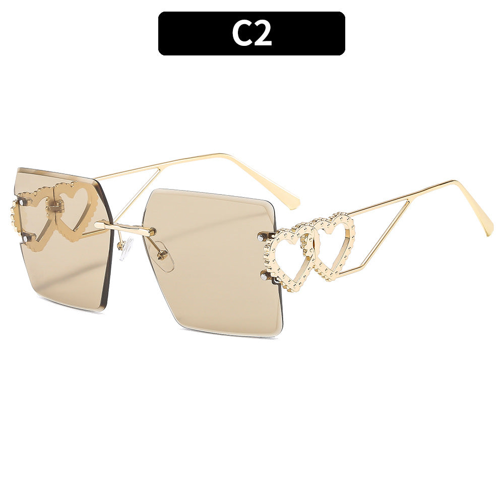 Heart-Decorated Oversized Square Sunglasses
