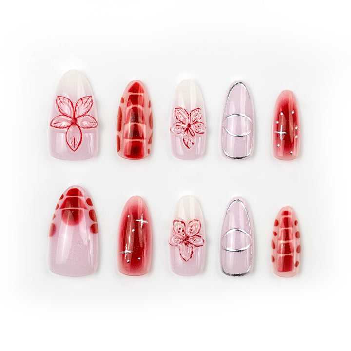 Artificial nails with floral accents and modern patterns Kalsten