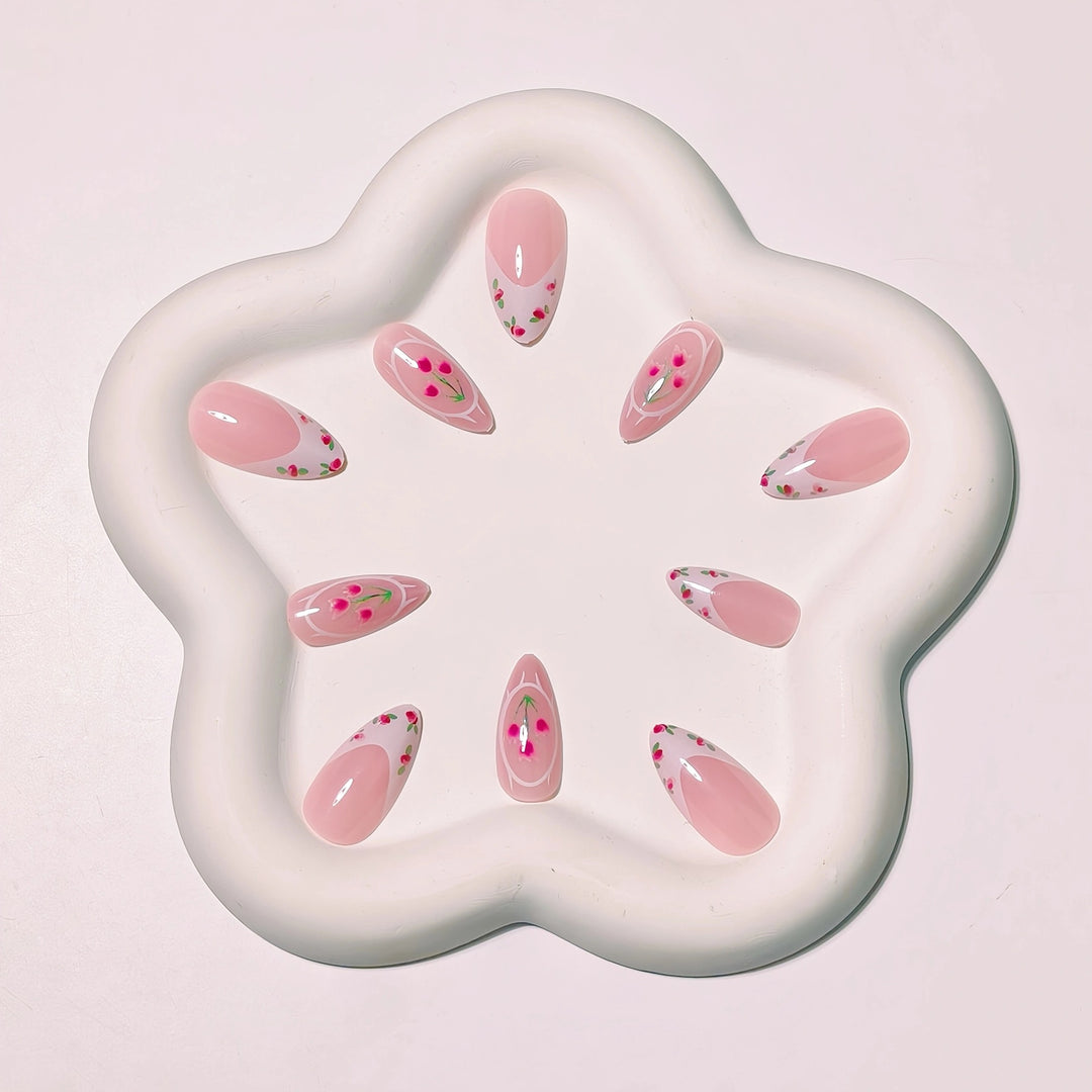 Floral Art French Tip Nail Design