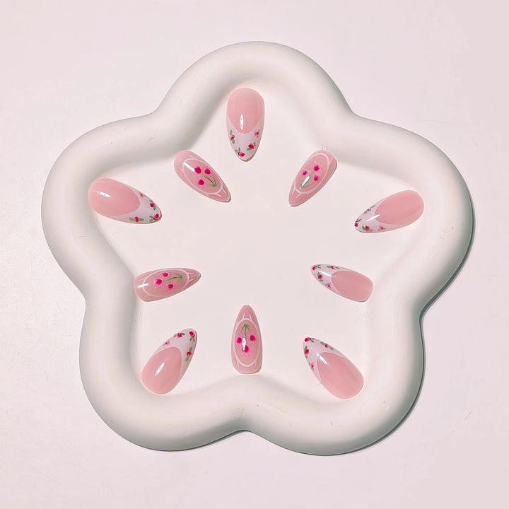 Floral Art French Tip Nail Design