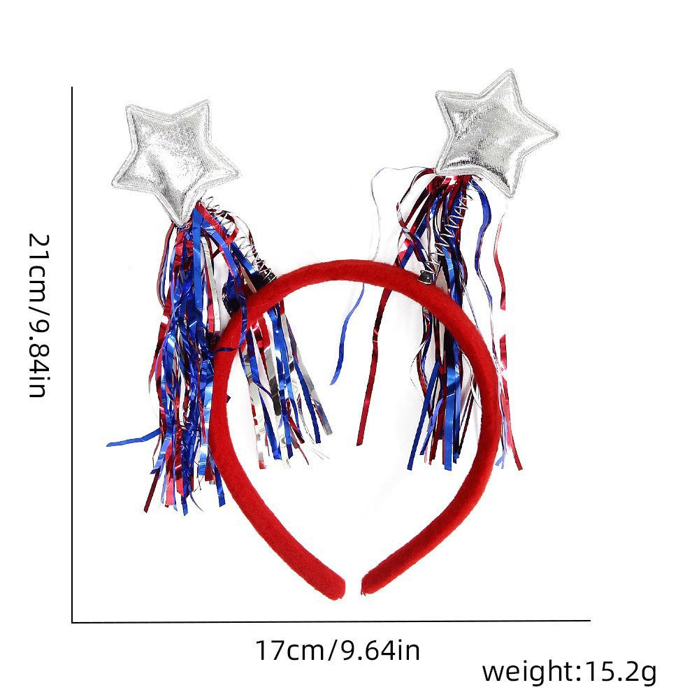 Women's Independence Day patriotic pompom headband with tinsel star toppers Kalsten