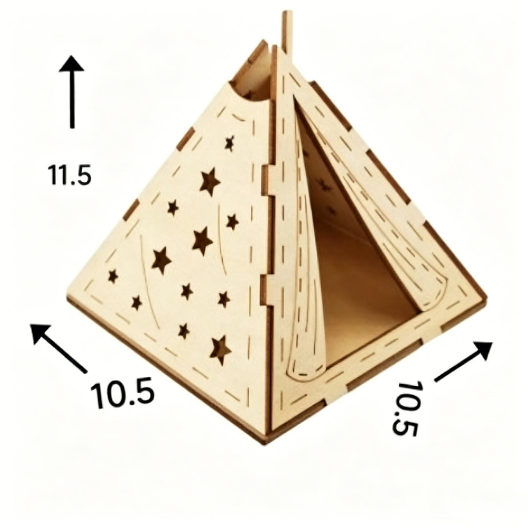 Decorative wooden pyramid with star motif