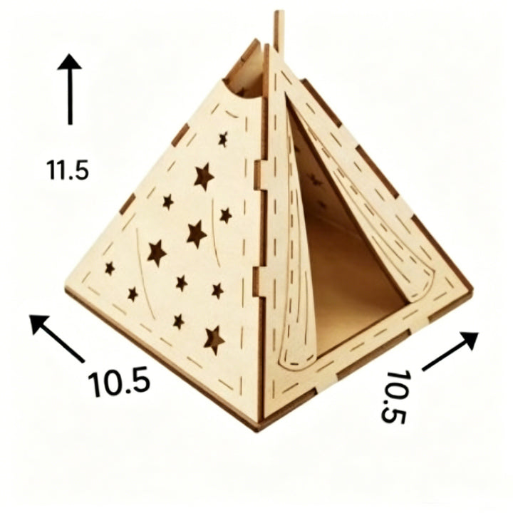 Decorative wooden pyramid with star motif