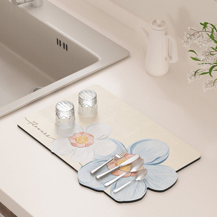 Floral Design Kitchen Drying Mat