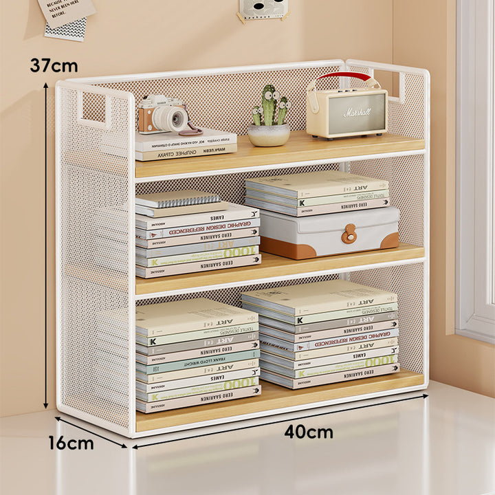 Perforated Metal Two-Tier Desktop Organizer Shelf with Integrated Carry Handles