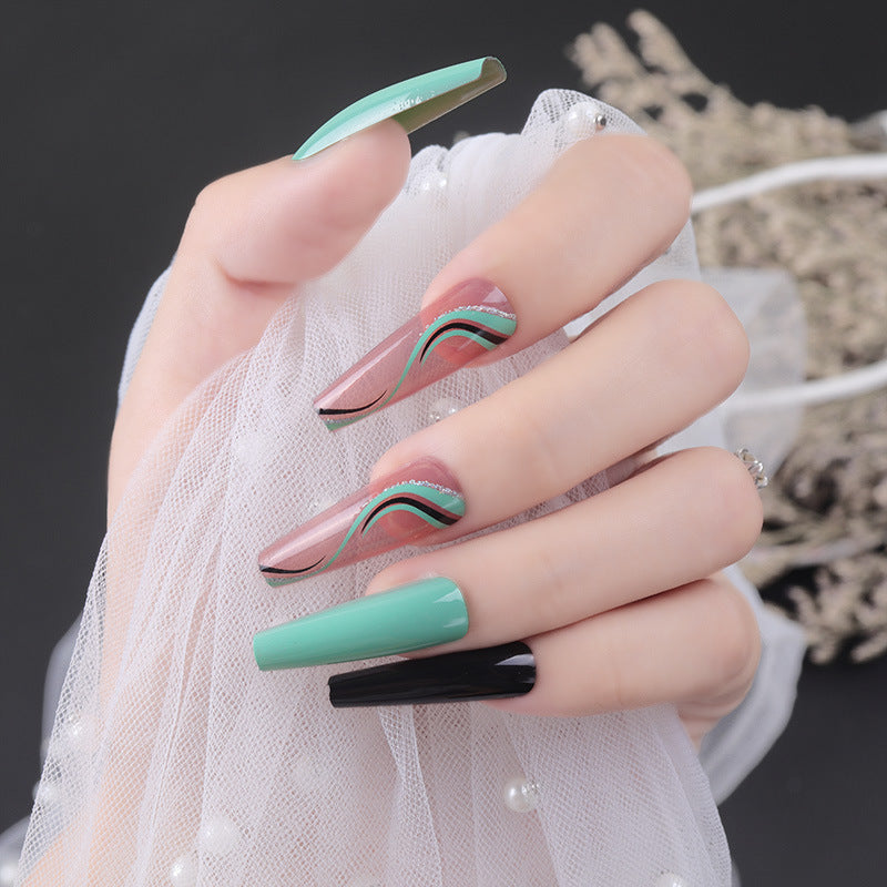 Artistic Press-On Nail Set with Geometric Wave Design Kalsten