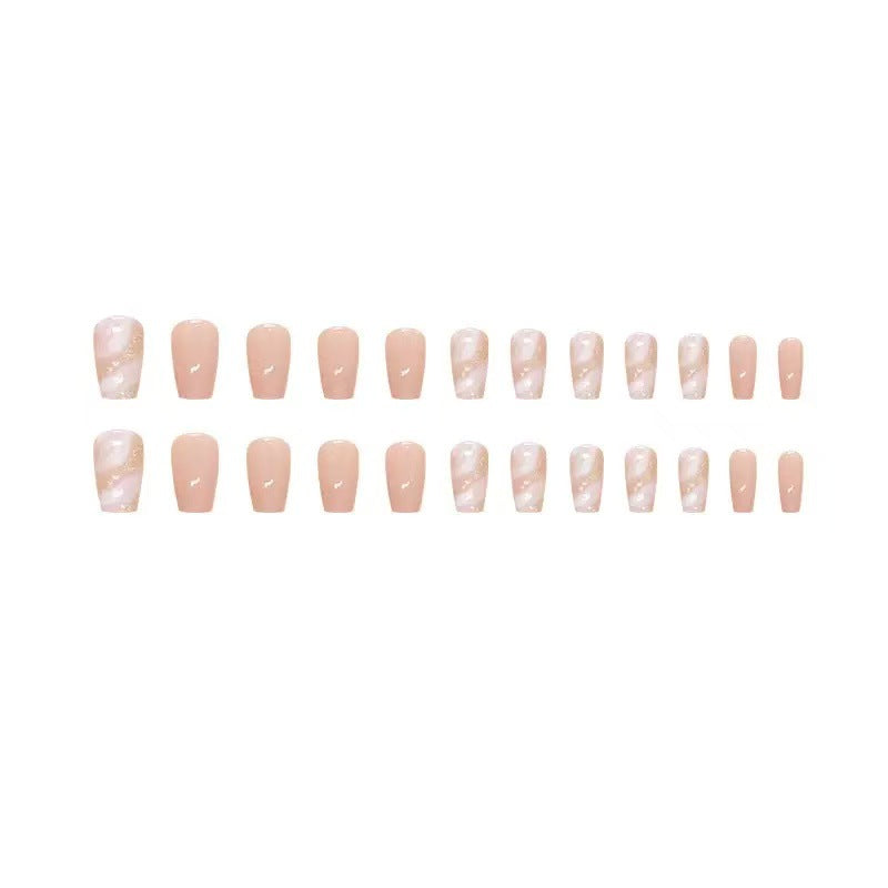 Elegant Artificial Nail Tips with Shiny Gold Accents Kalsten