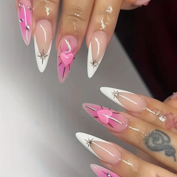 Heart-Embellished Stiletto Press-On Nails Kalsten