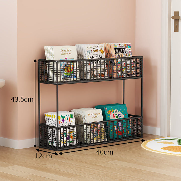Industrial Metal Mesh Four-Tier Narrow Bookshelf Organizer