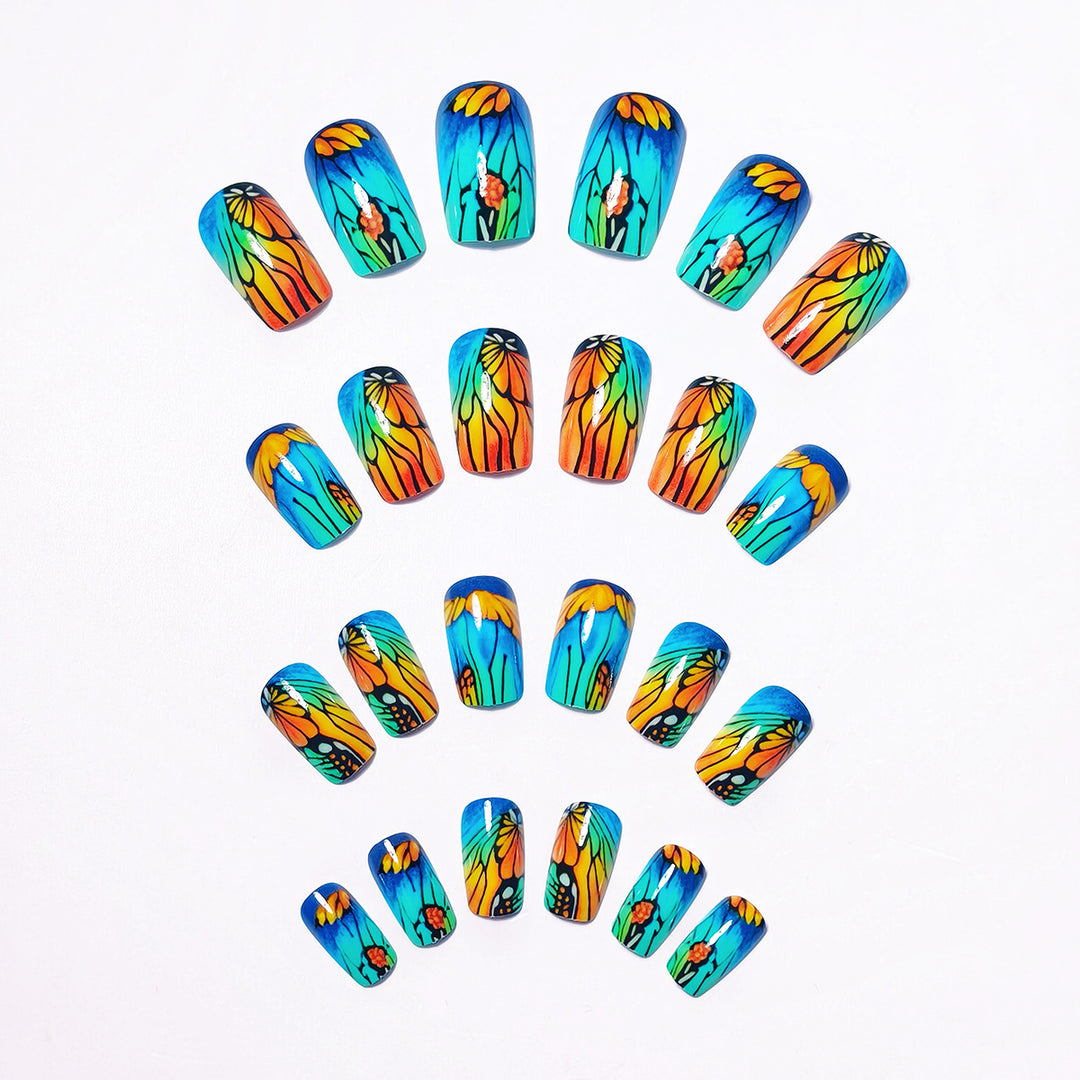 Artificial nails with floral design and bright colors Kalsten