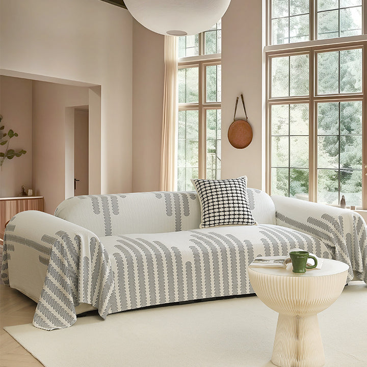 Customizable sofa cover and furniture throw made of cotton-linen with jacquard structure Kalsten