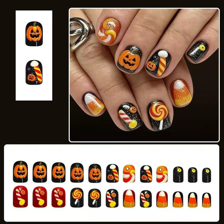 Halloween Fake Nail Set with playful pumpkin and candy motifs Kalsten