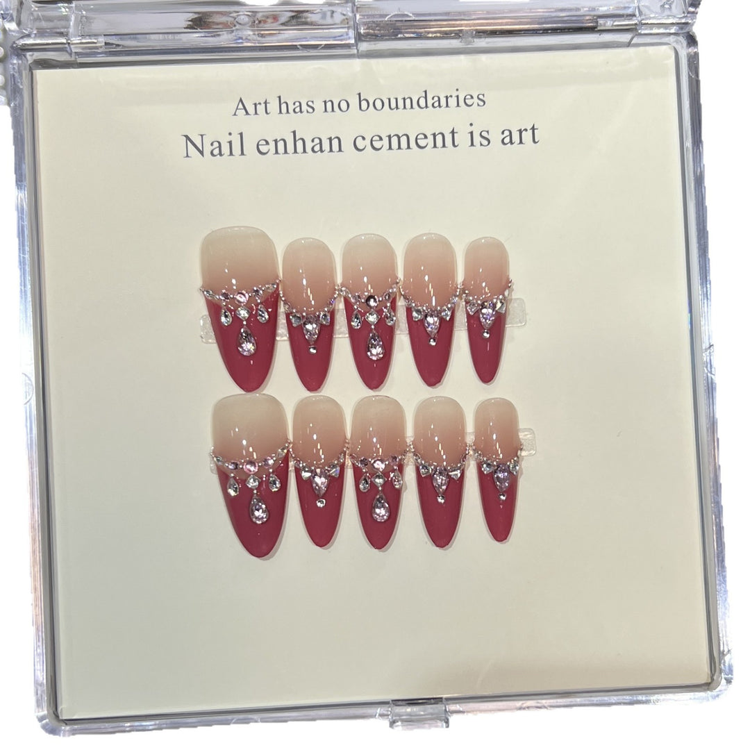 Luxurious Press-On Nail Art Set with Rhinestone Detailing Kalsten