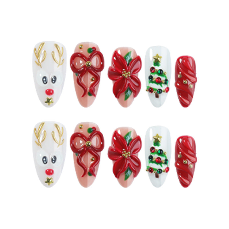 Creative Christmas Art Nail Set with Festive Designs and Glitter Accents Kalsten