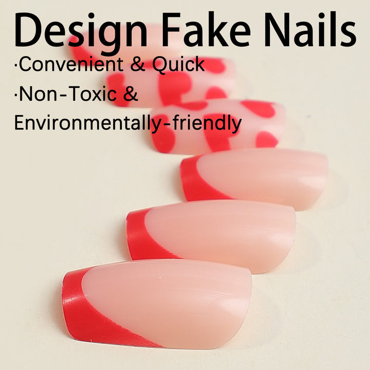 Creative Art Nail Set with Hearts and Lace Design Kalsten