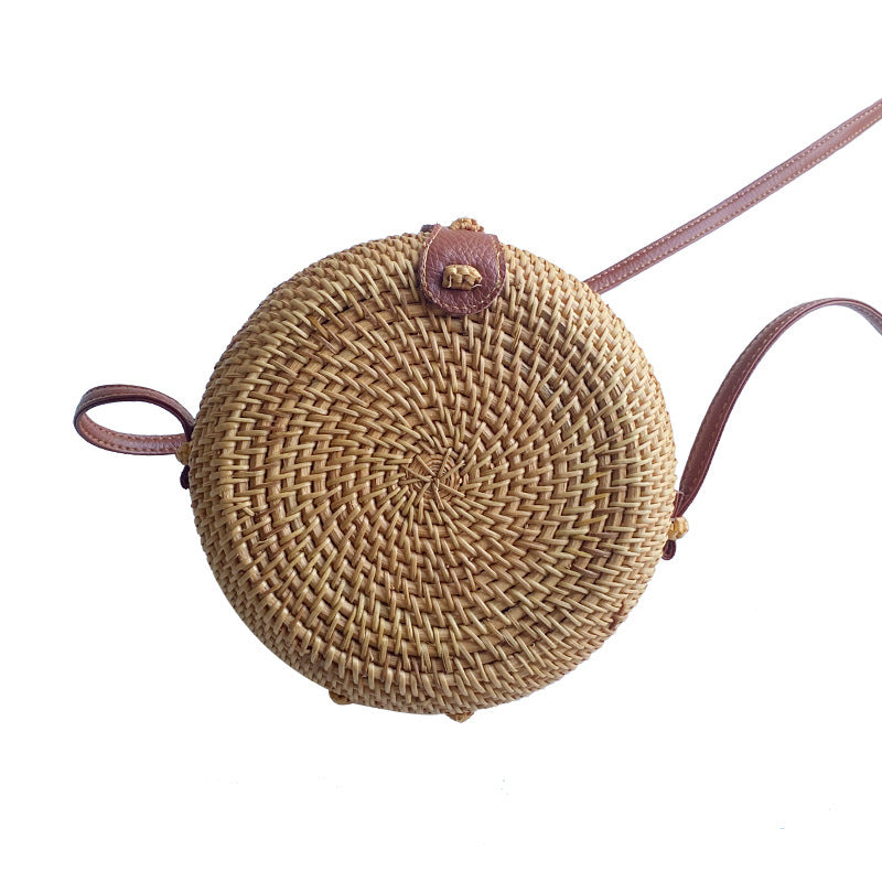 Women's round basket bag with unique ceramic detail Kalsten