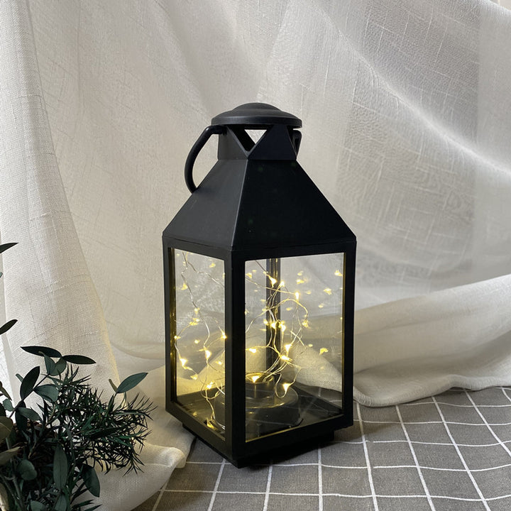 Decorative Metal and Glass Lantern with Warm LED Fairy String Lights Kalsten