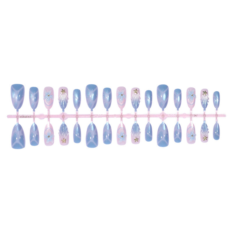 Artistic Press-On Nail Set with Iridescent Shell Accents kalsten