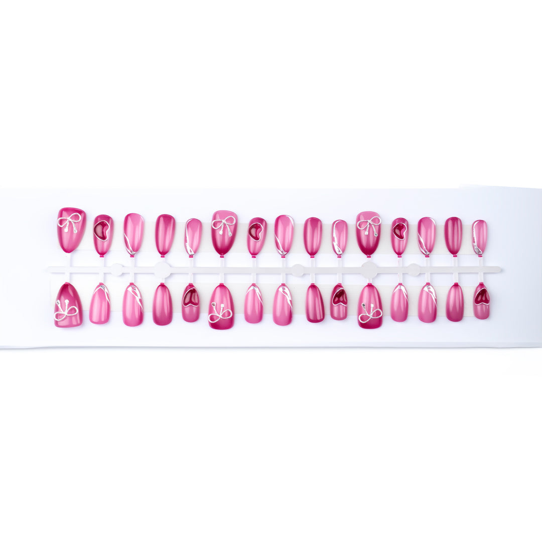 Decorative Press-On Nail Art Set with Heart and Bow Details Kalsten