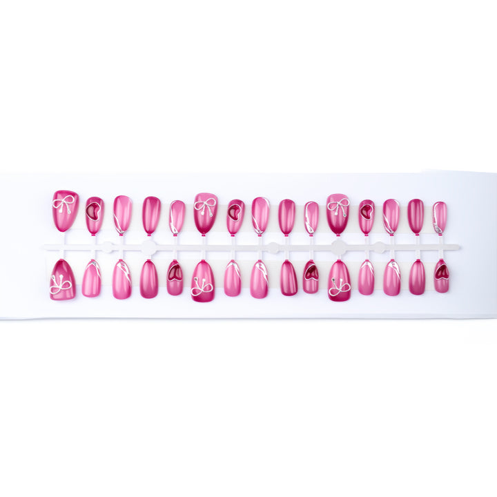 Decorative Press-On Nail Art Set with Heart and Bow Details Kalsten