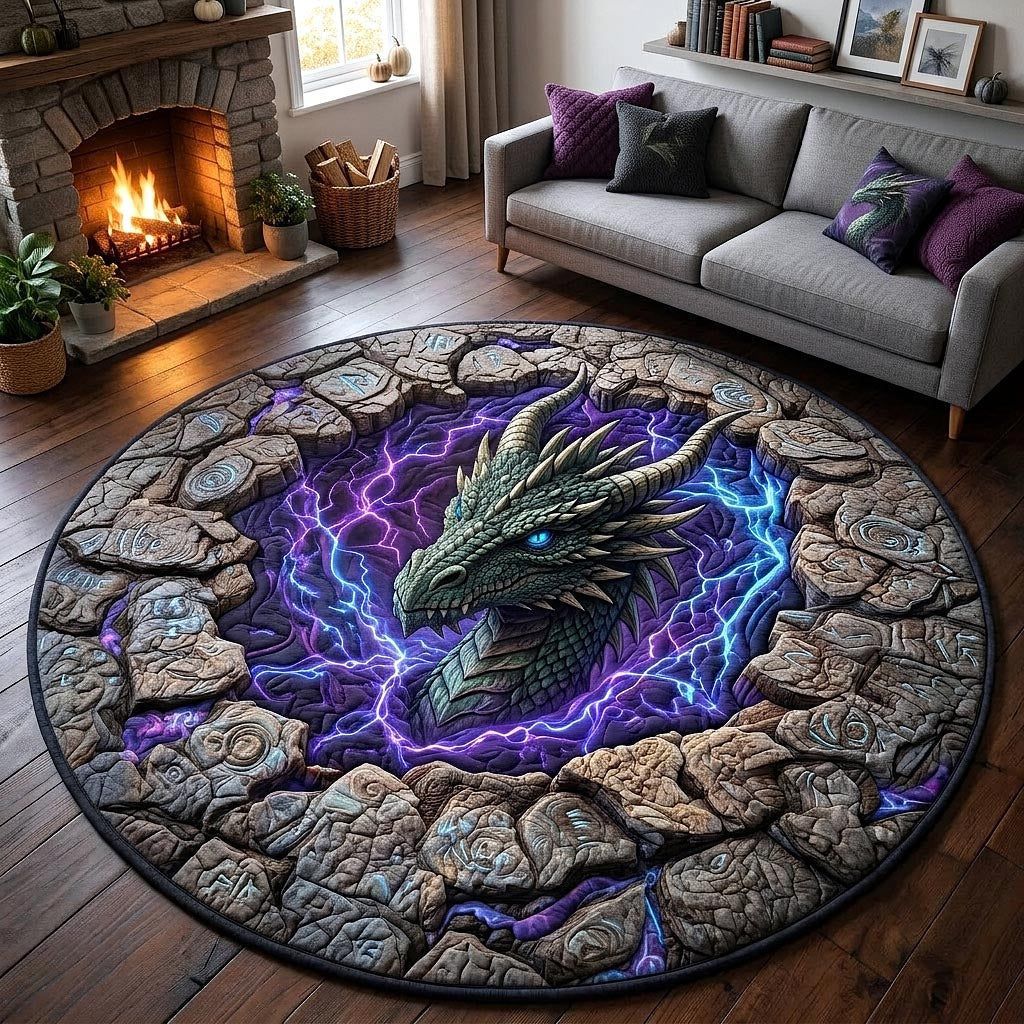 3D Dragon Theme Projection Round Carpet
