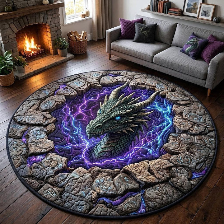 3D Dragon Theme Projection Round Carpet