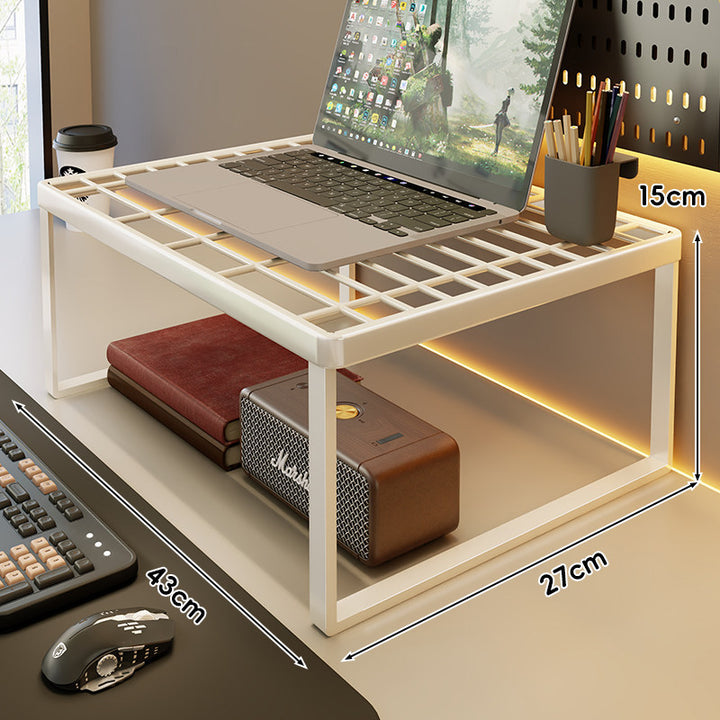 Ventilated Metal Desk Riser Shelf with Open Grid Surface and Under-Storage