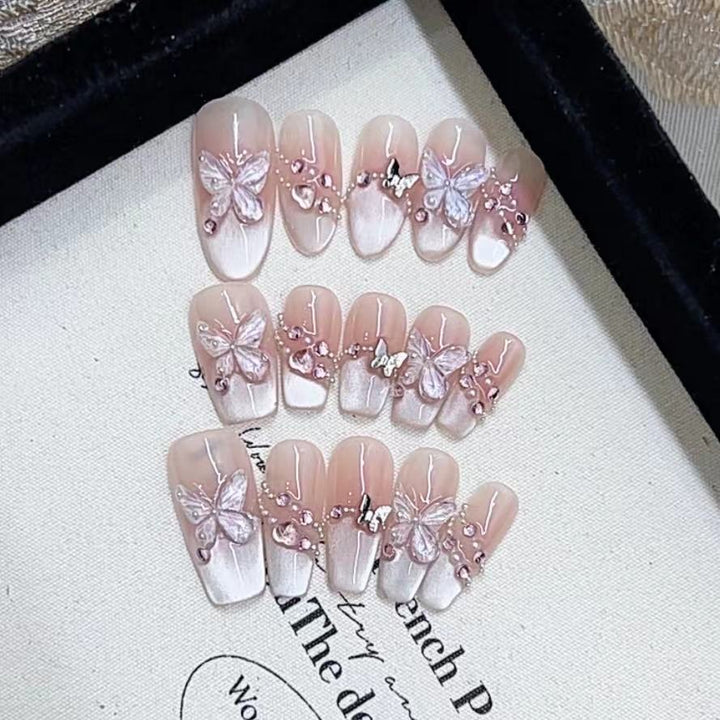 Decorative Press-On Nail Set with Butterfly and Floral Accents Kalsten