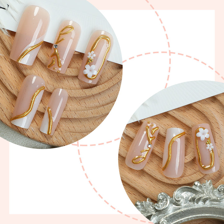Artistic Press-On Nail Set with Gold Accents kalsten