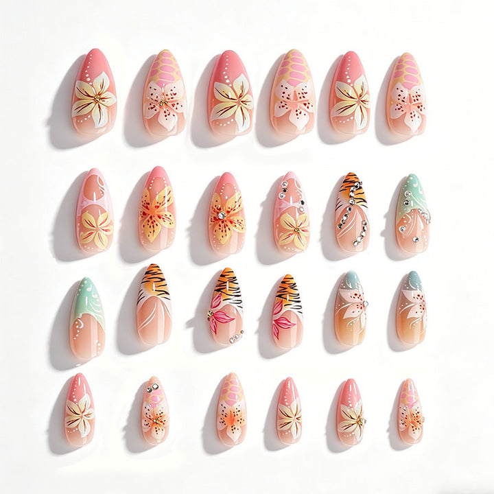 Artistic 3D Nail Tips with Botanical Decorations Kalsten