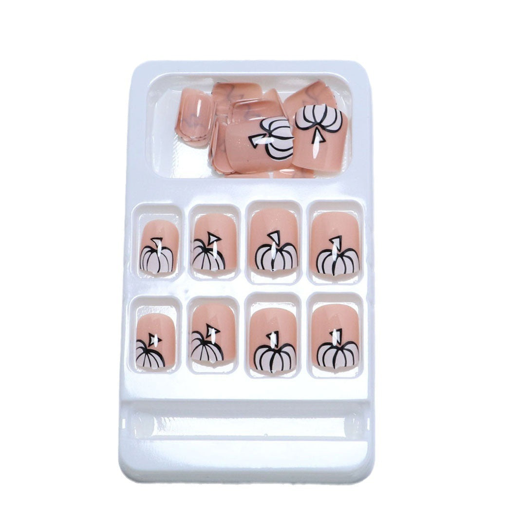 Artistic Pumpkin-Themed Press-On Nail Set Kalsten