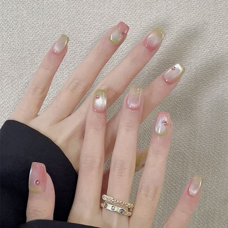 Elegant Gradient Press-On Nails with Rhinestone Accents Kalsten