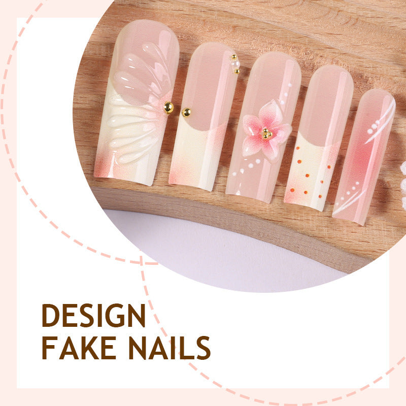 Artificial nail set with delicate flower and glitter accents Kalsten