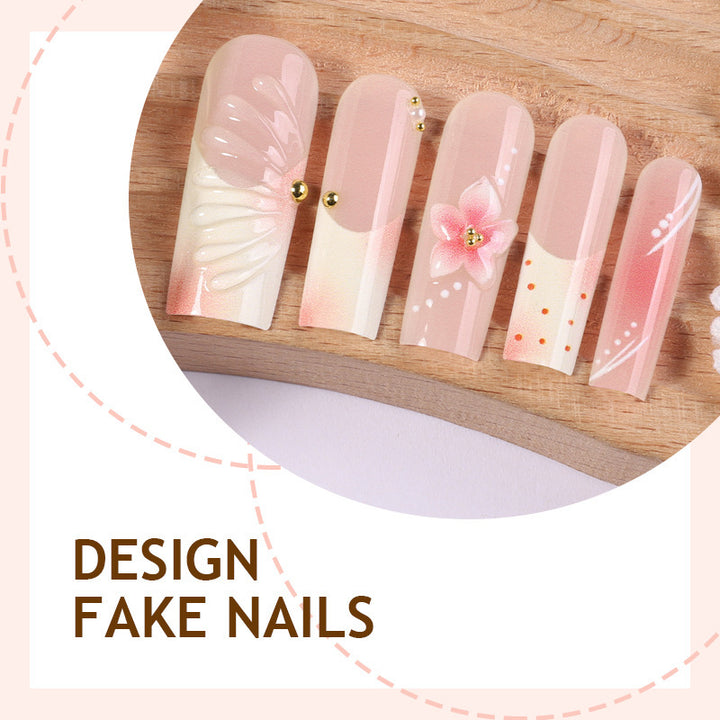 Artificial nail set with delicate flower and glitter accents Kalsten