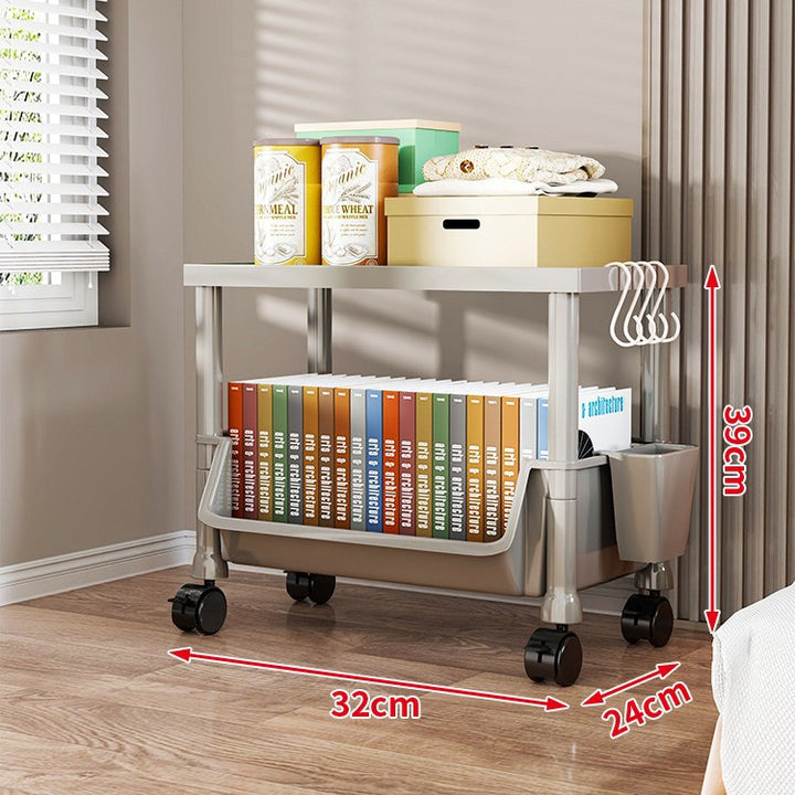 Compact Two-Tier Rolling Utility Cart with Deep Removable Plastic Bins