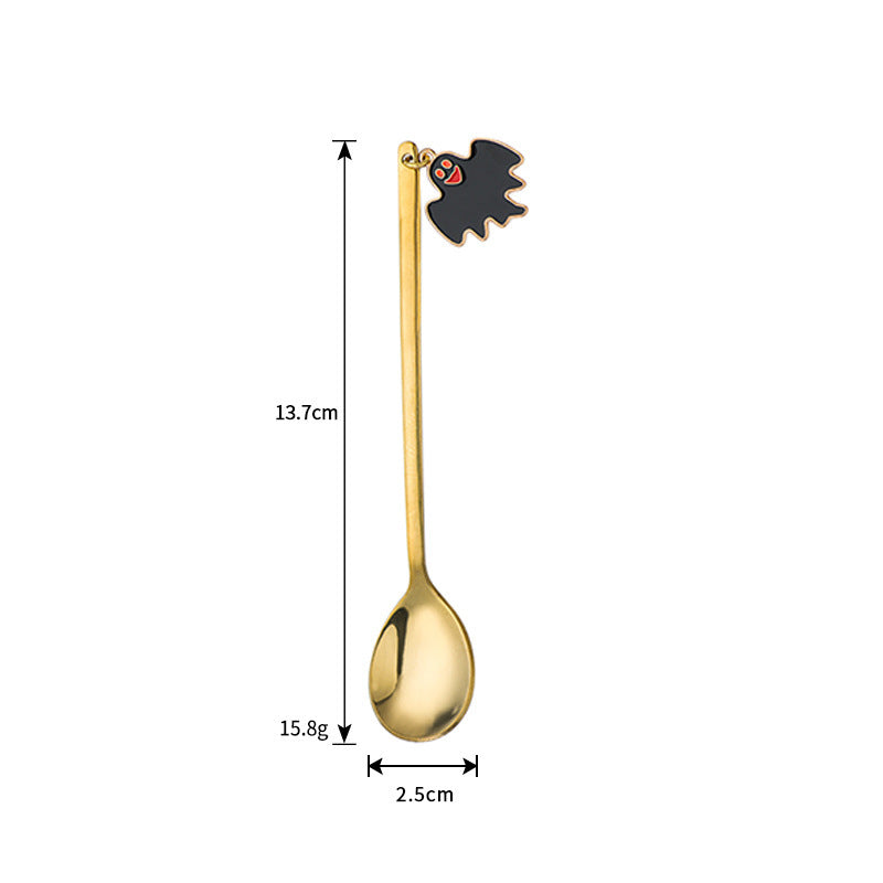 Long Bar Spoon Cocktail Stirring Spoon made of Stainless Steel with Halloween Ghost Design